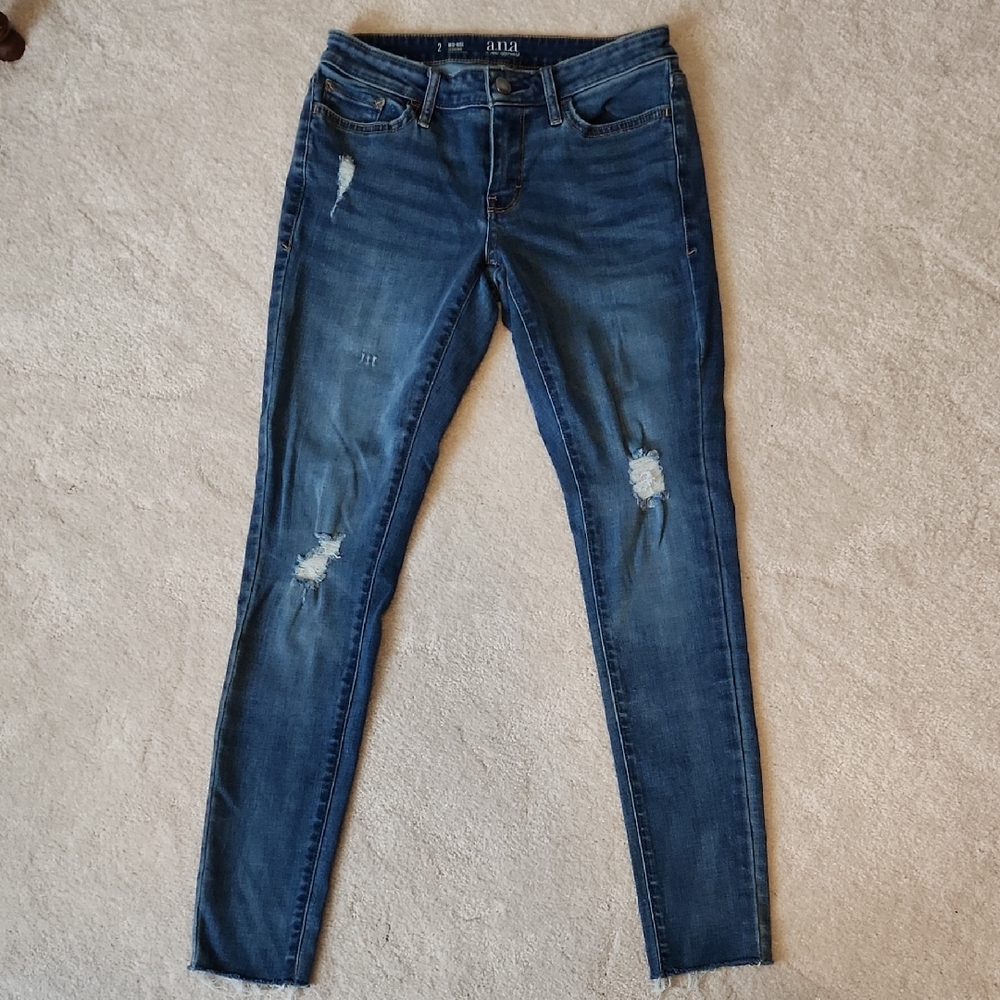 a.n.a Distressed Raw Hem Mid-Rise Skinny Jeans NWOT